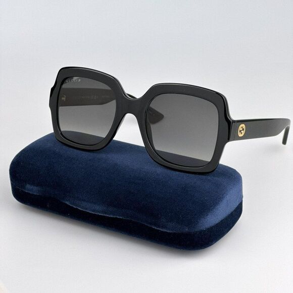 NEW Gucci GG1337S 002 Shiny Black Gradient Gray Polarized Square Women Sunglasse - Picture 1 of 13